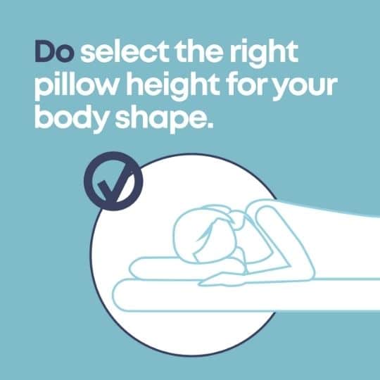 graphic of sleeping woman with writing 'do select the right pillow height for your body shape'